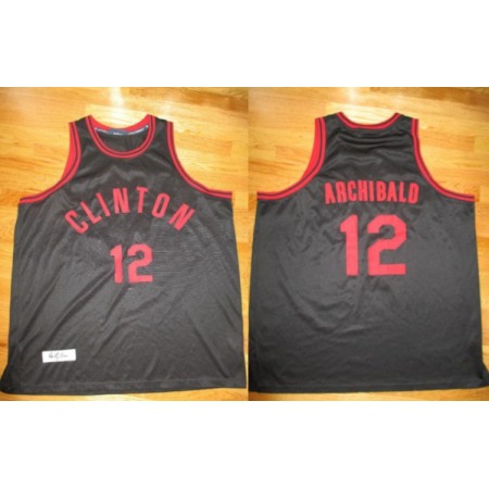 Men's Clinton #12 Nate Archibald Black Stitched Jersey