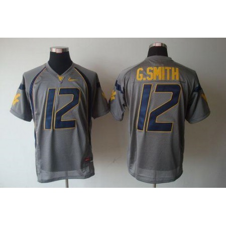 Mountaineers #12 Geno Smith Grey Stitched NCAA Jersey