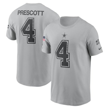 Men's Dallas Cowboys Dak Prescott Nike Gray 2024 Salute To Service Name & Number T-Shirt